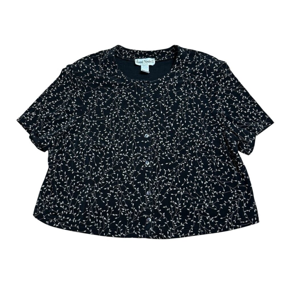 RONNI NICHOLE II CARDIGAN BLOUSE BUTTON UP BLACK TAN VINTAGE SIZE 22W FLORAL NWT